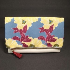 Rachel Pally Reversible Med MultiColor Tropical Print Leather Zip Tassel Clutch